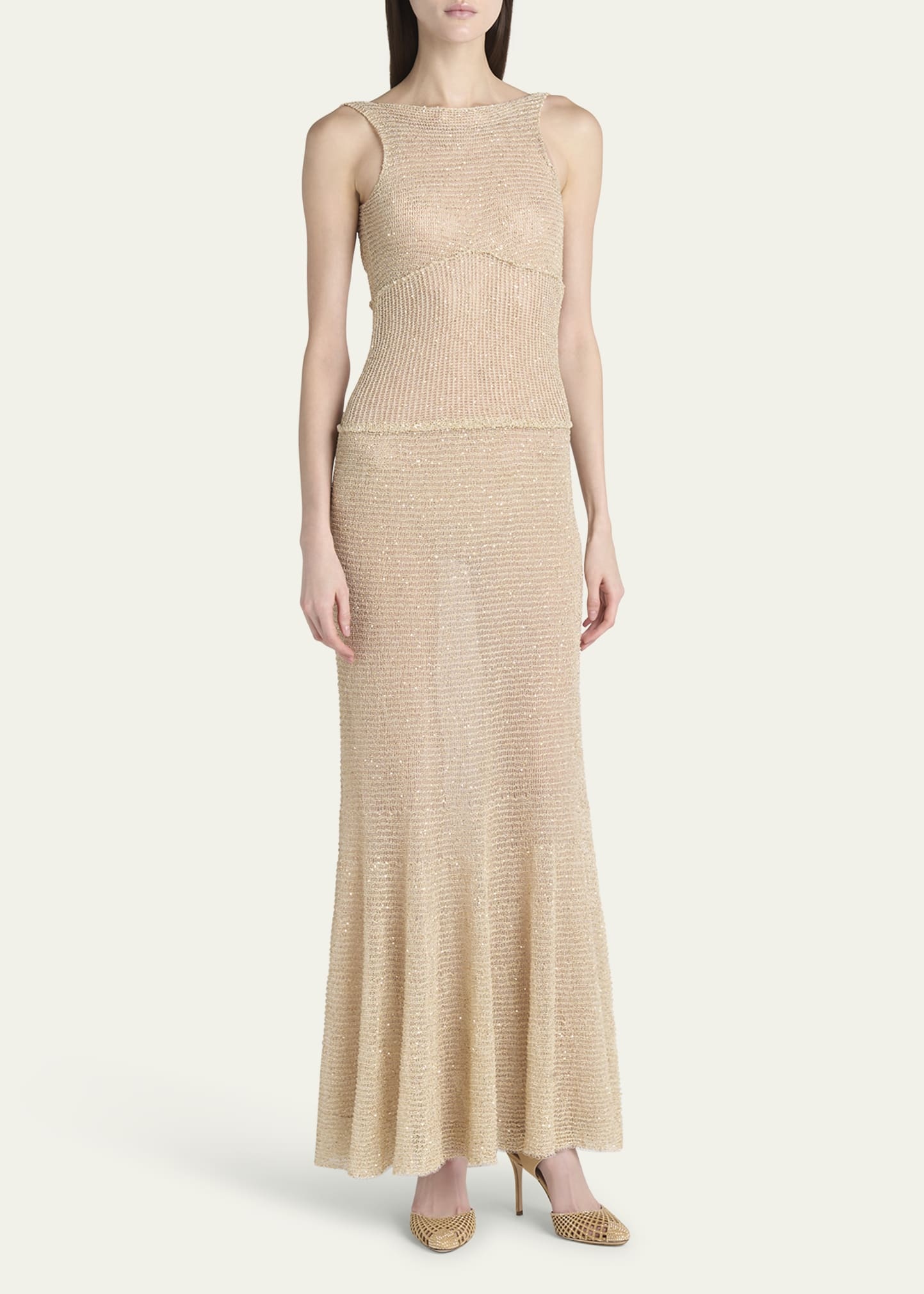 Long Metallic Backless Gown - 2