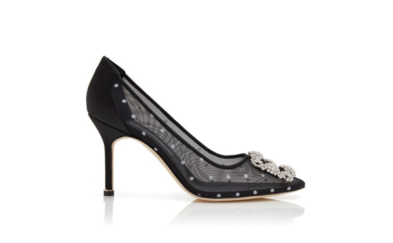 Black and White Mesh Jewel Buckle Pumps 1