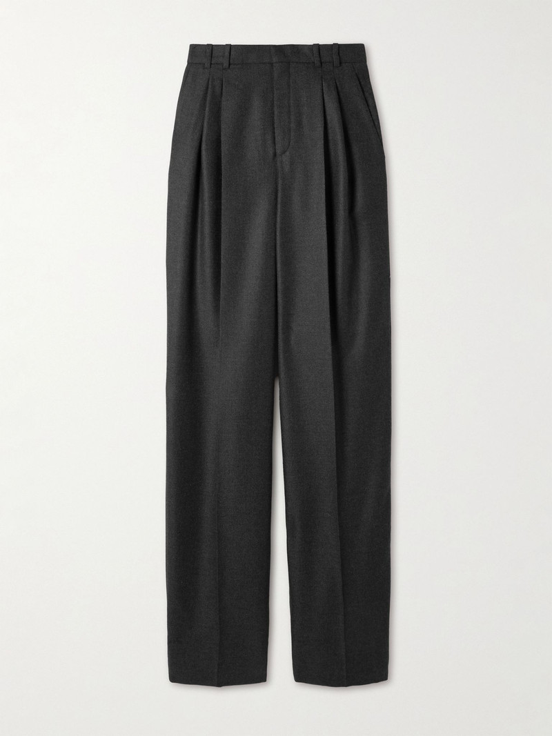 Pleated cashmere-twill wide-leg pants Dark gray - 1