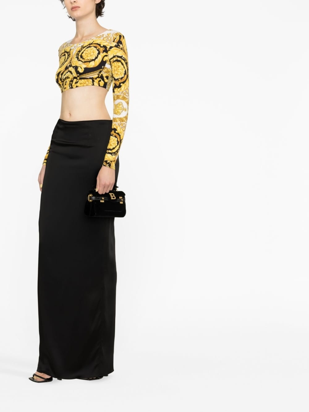Barocco-print crop top - 4