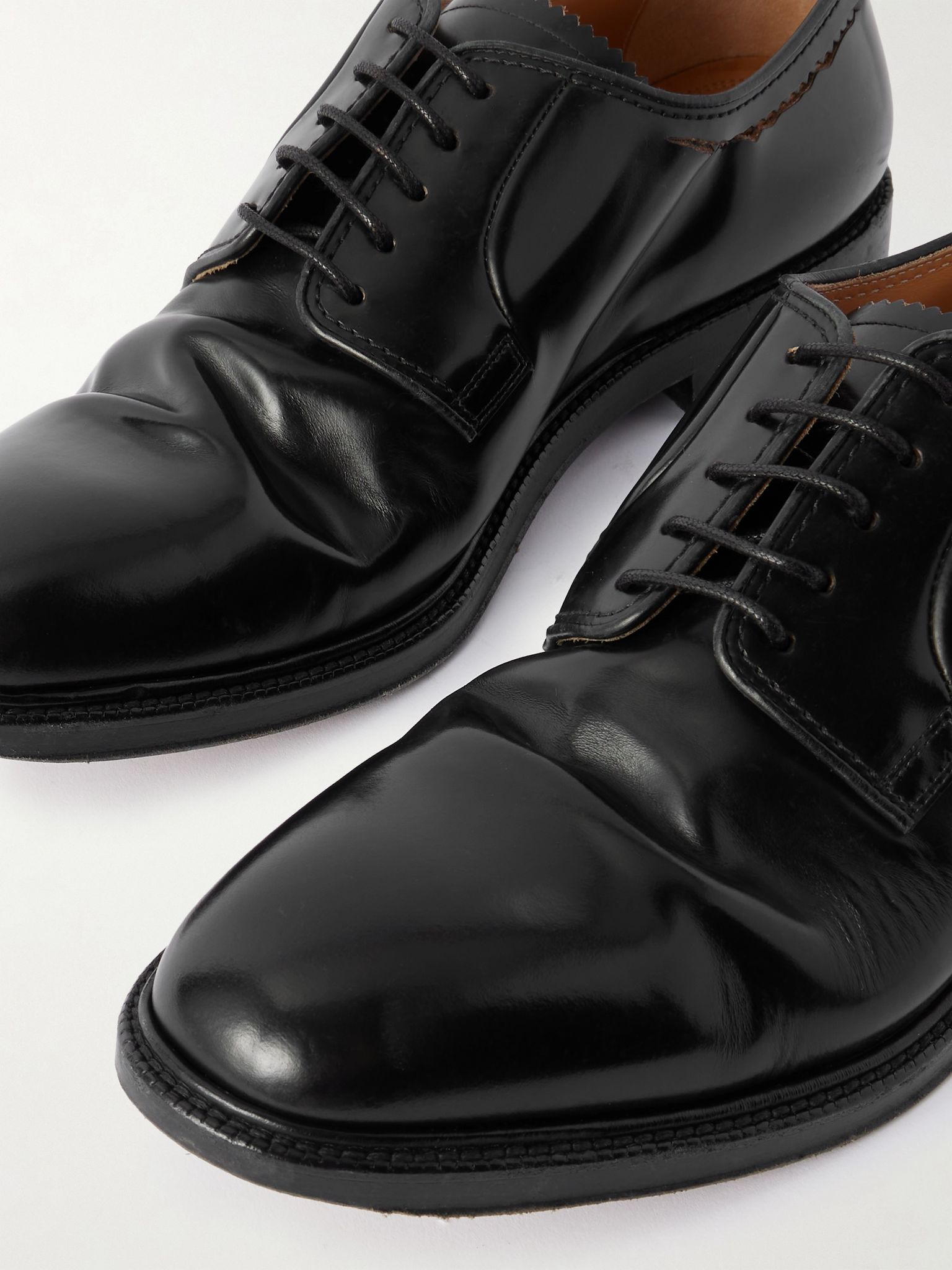 Love to Death Distressed Leather Derby Shoes Black - 5