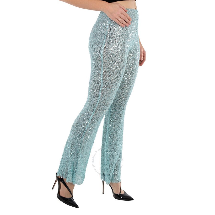 Self Portrait Ladies Blue Beaded Fishnet Flared Pants - 3
