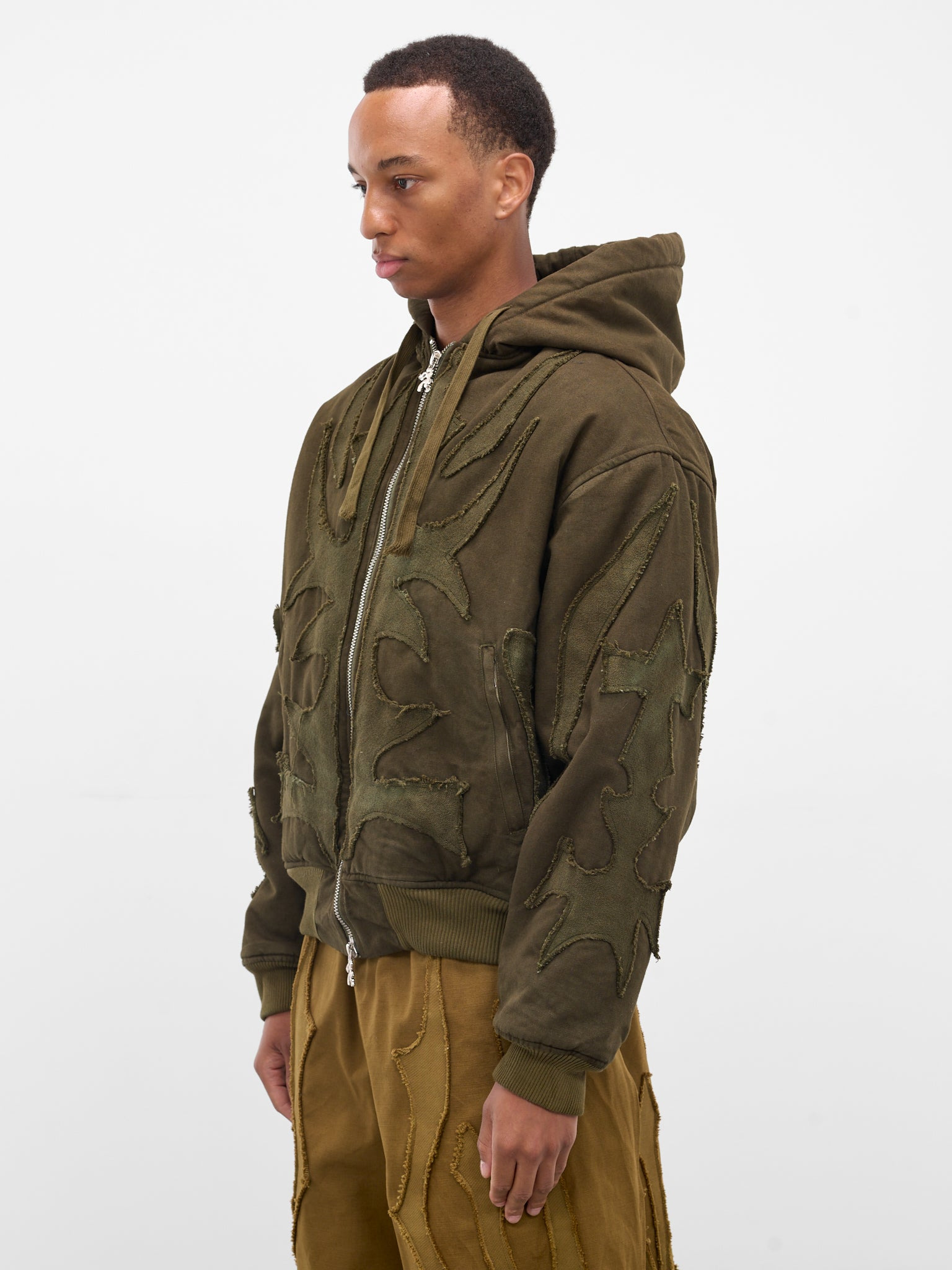 Khaki Graphic Antler Winter Hoodie - 2
