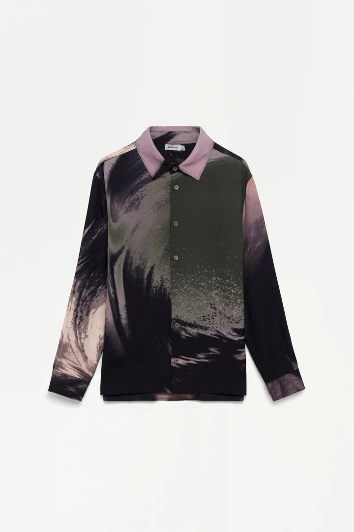 Finn LS Camp Shirt Black Wave Print - 1