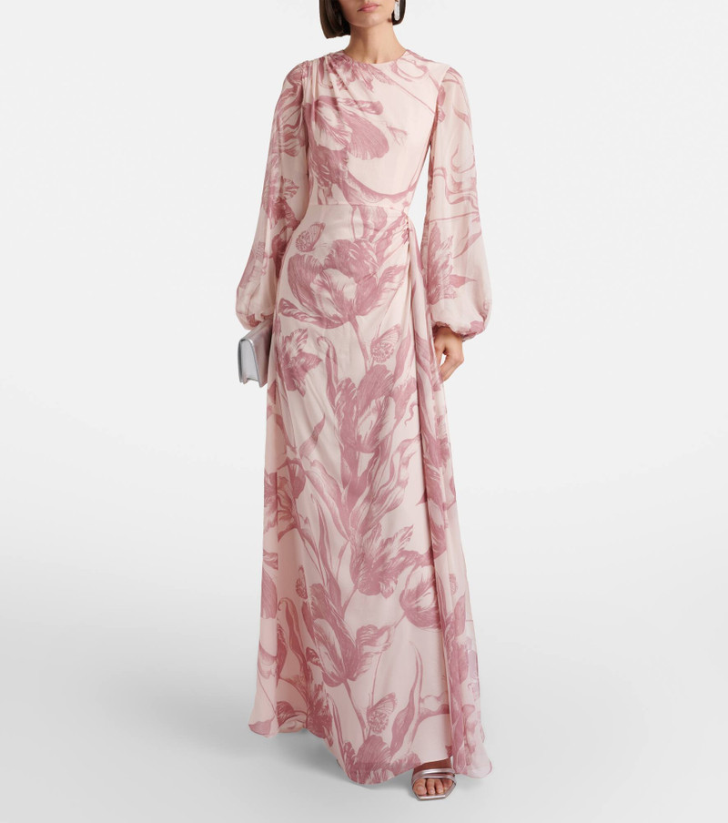 Erdem Draped floral silk voile gown outlook
