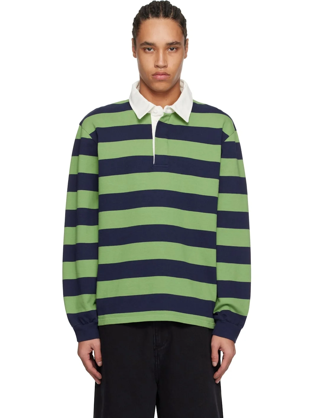 Green & Navy Striped Rugby Polo - 1