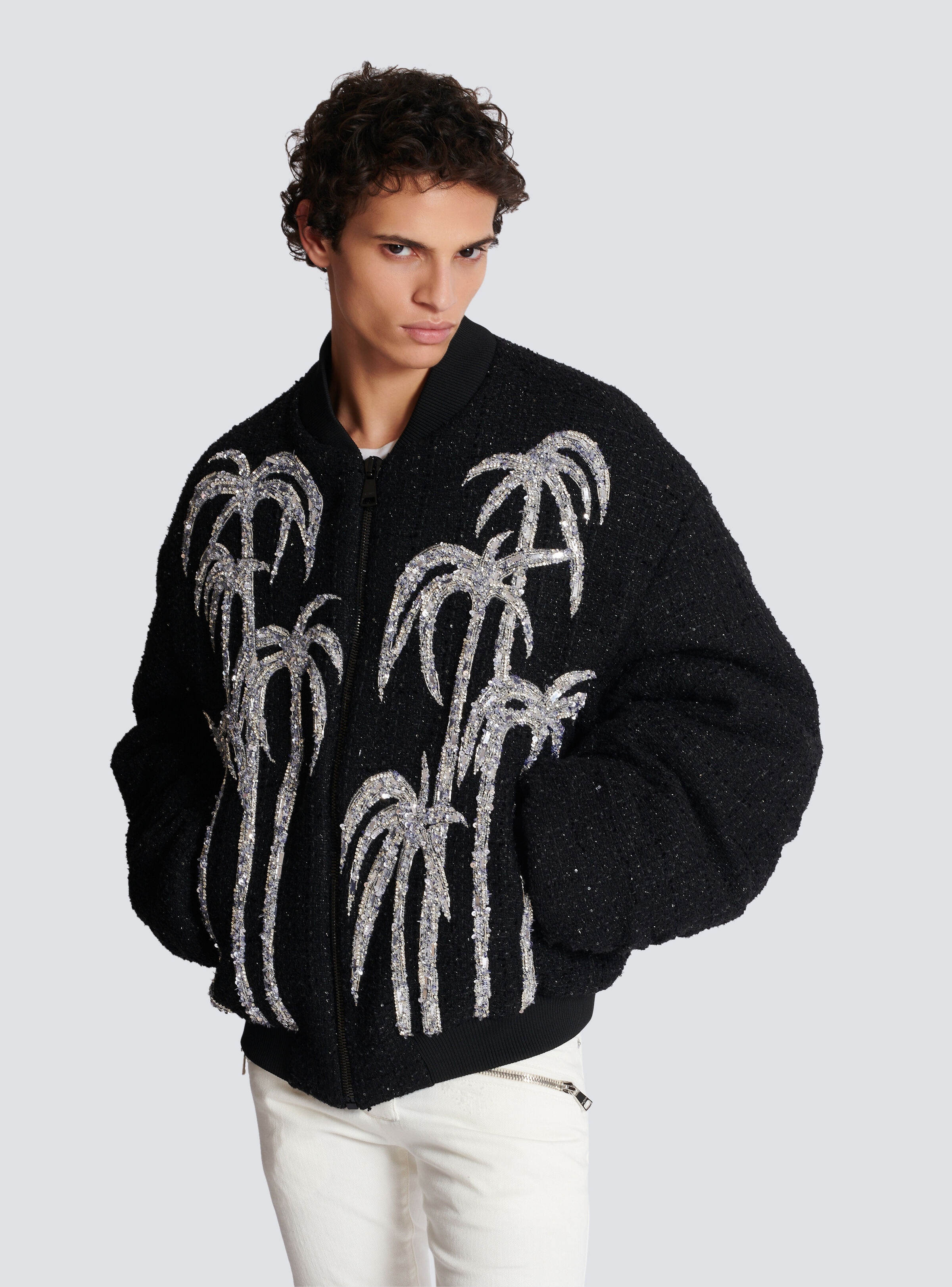 Tweed bomber jacket with palm tree embroidery - 6