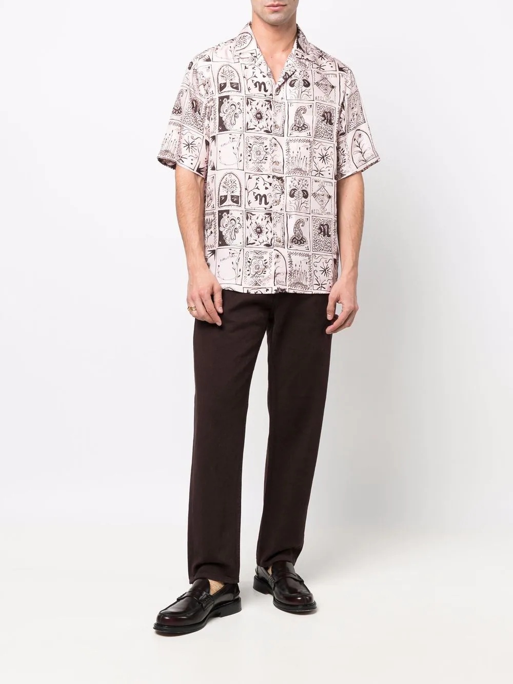 mix-print short-sleeve silk shirt - 2