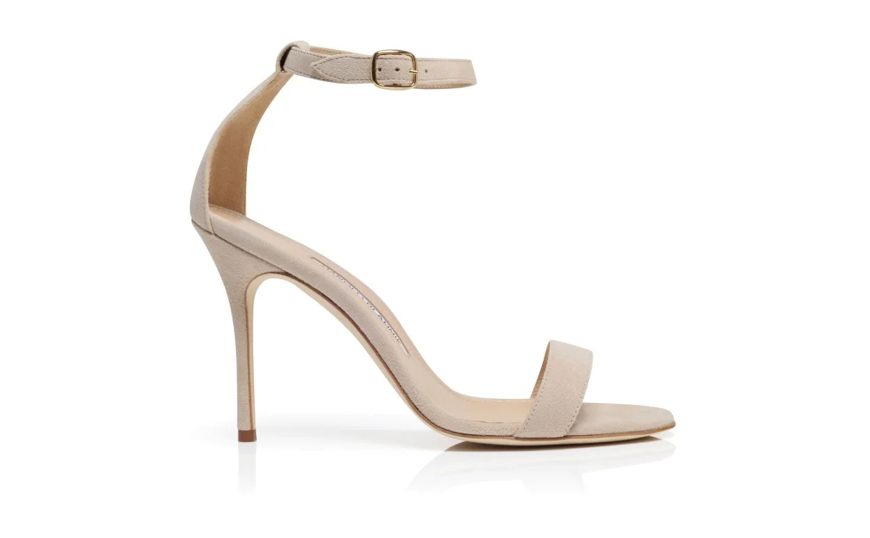 Light Beige Suede Ankle Strap Sandals - 1