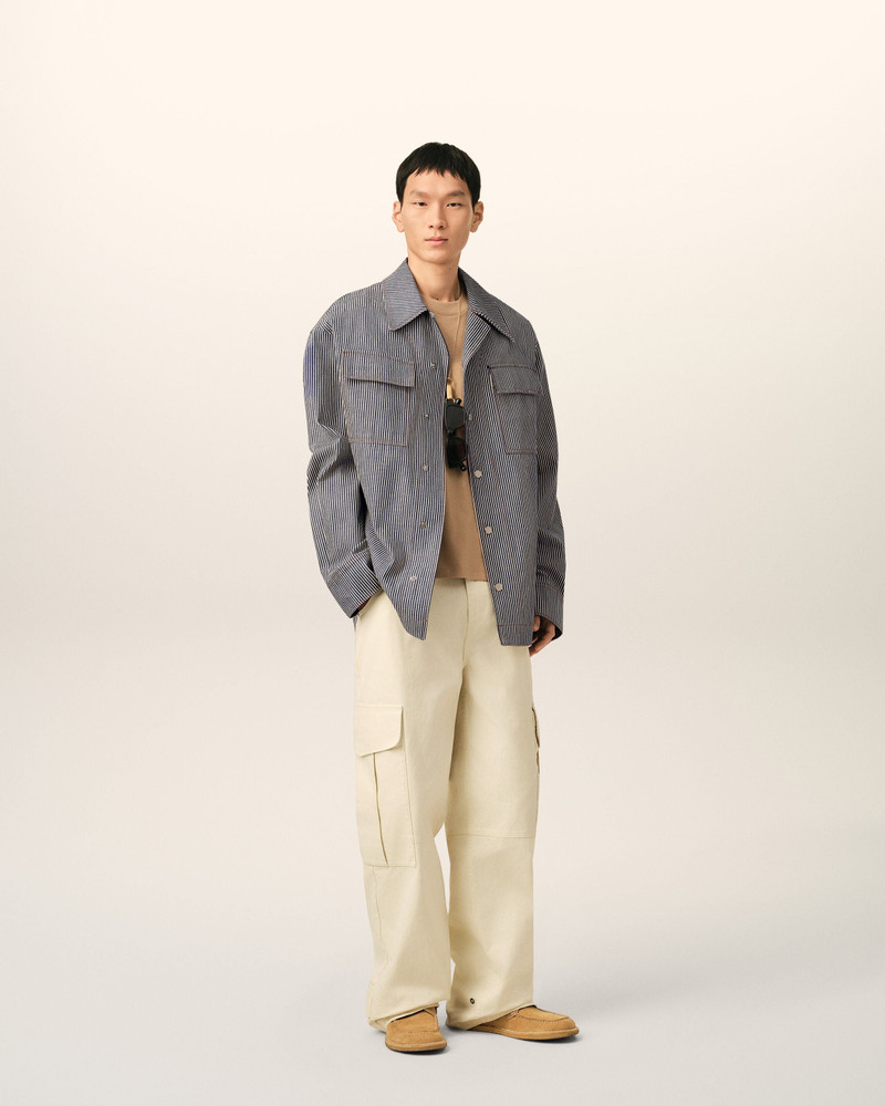 AMI Paris BLUE STRIPED COTTON CAMP COLLAR OVERSHIRT outlook