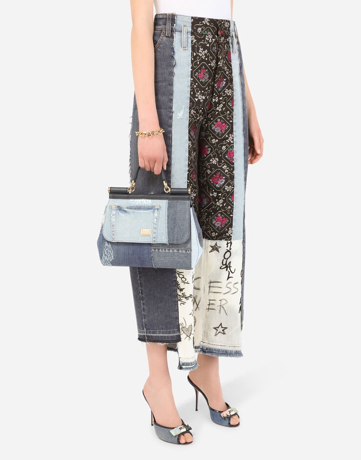 Medium Sicily bag in patchwork denim and calfskin - 2