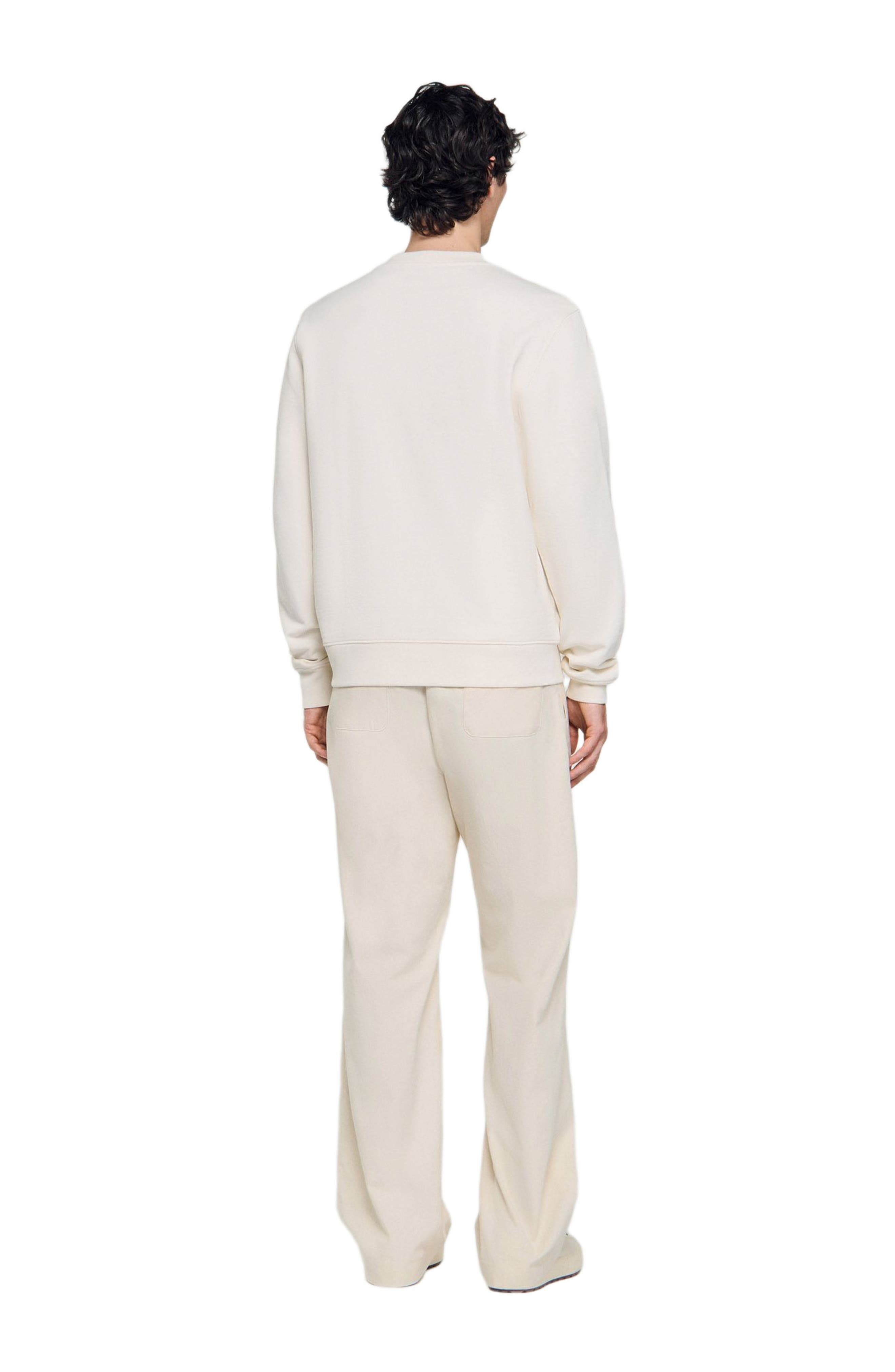SANDRO Oversized sweatshirt with leather patch in Butter Cream at Nordstrom - 3