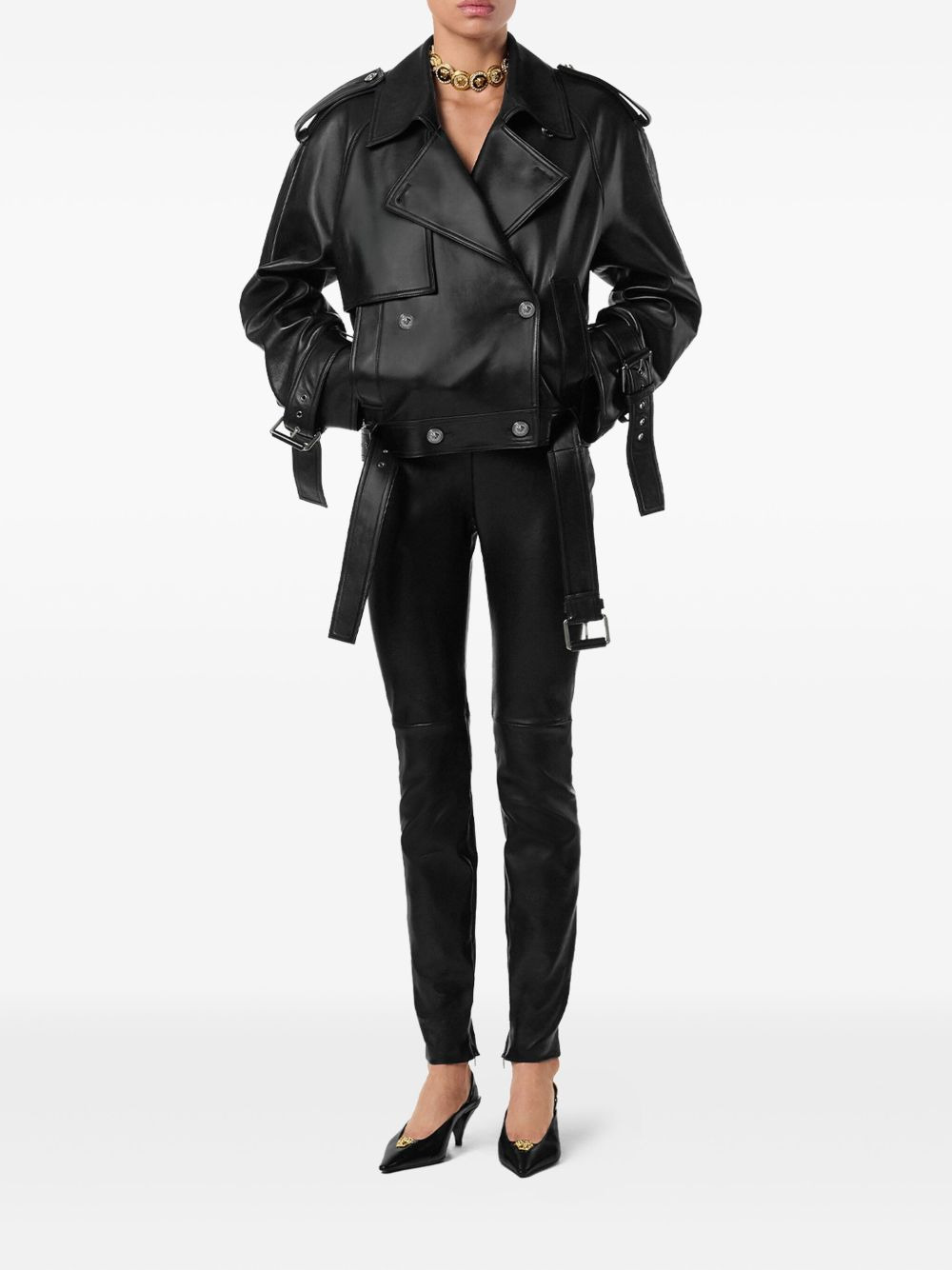 belted leather jacket - 2