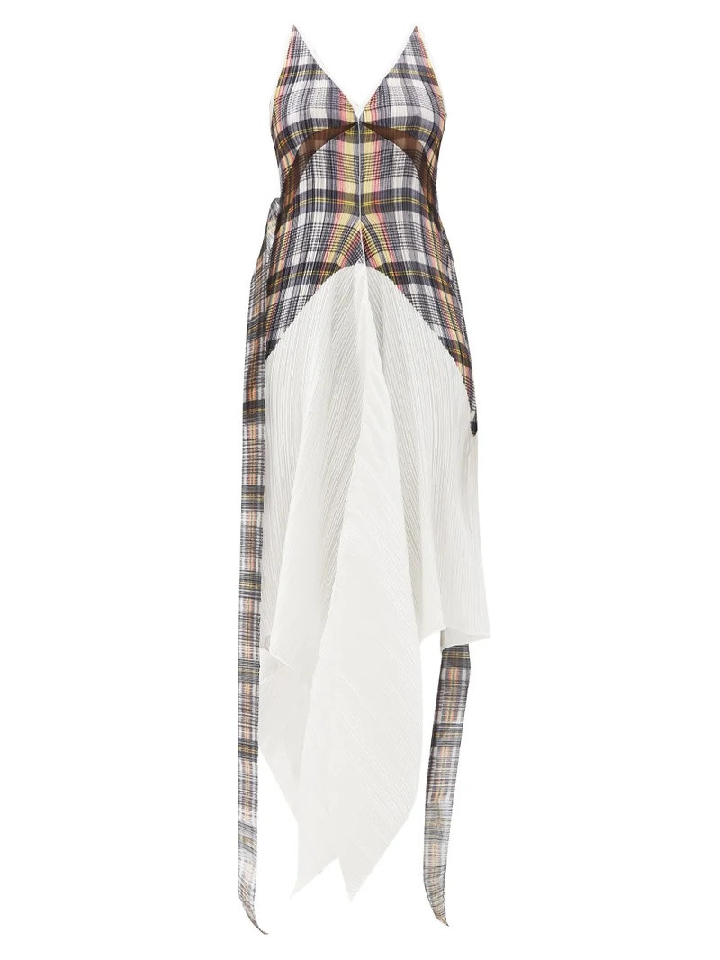 Handkerchief-hem check plissé dress 1