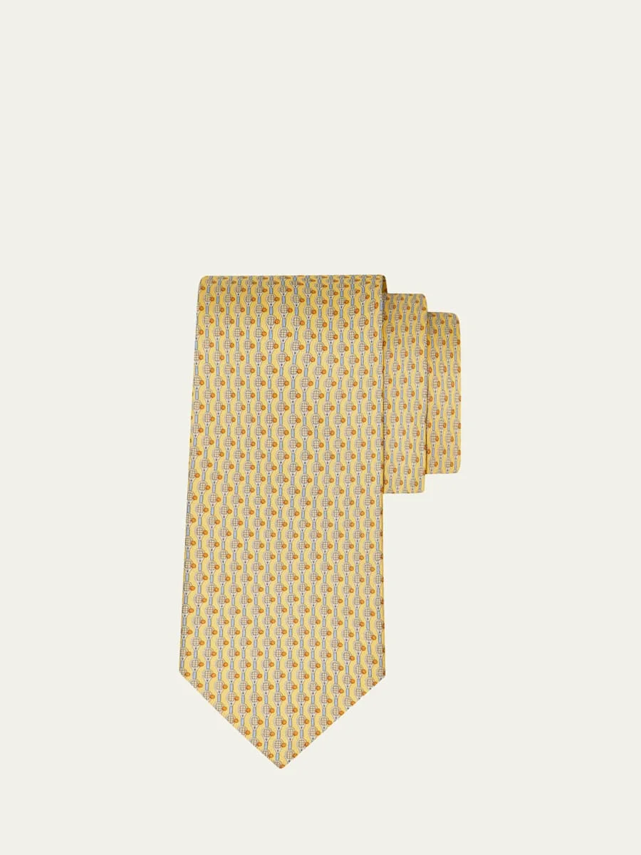 Men's Tennis-Print Silk Tie - 1