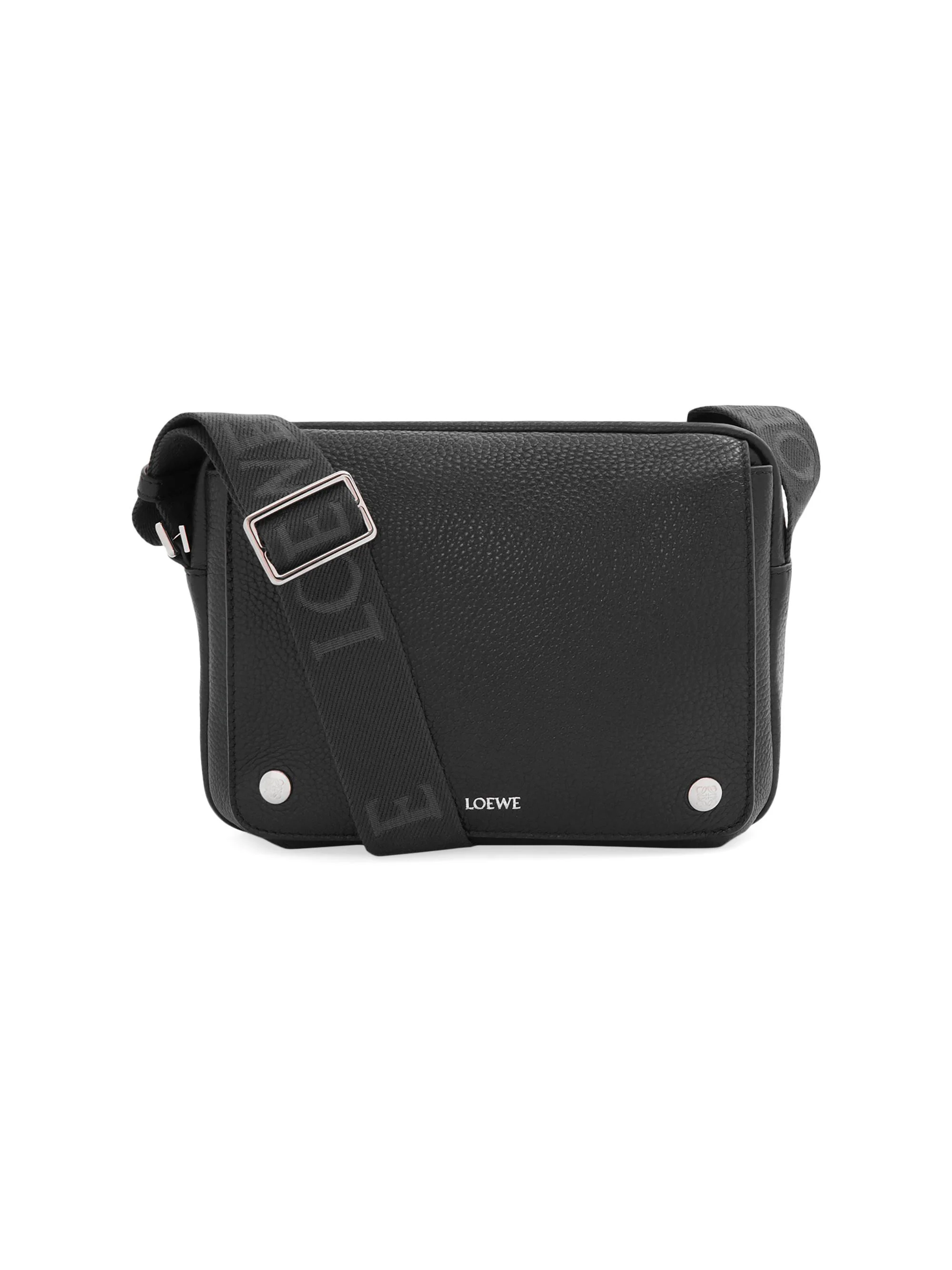 Men's Pebble Leather Messenger Bag - Black - 1