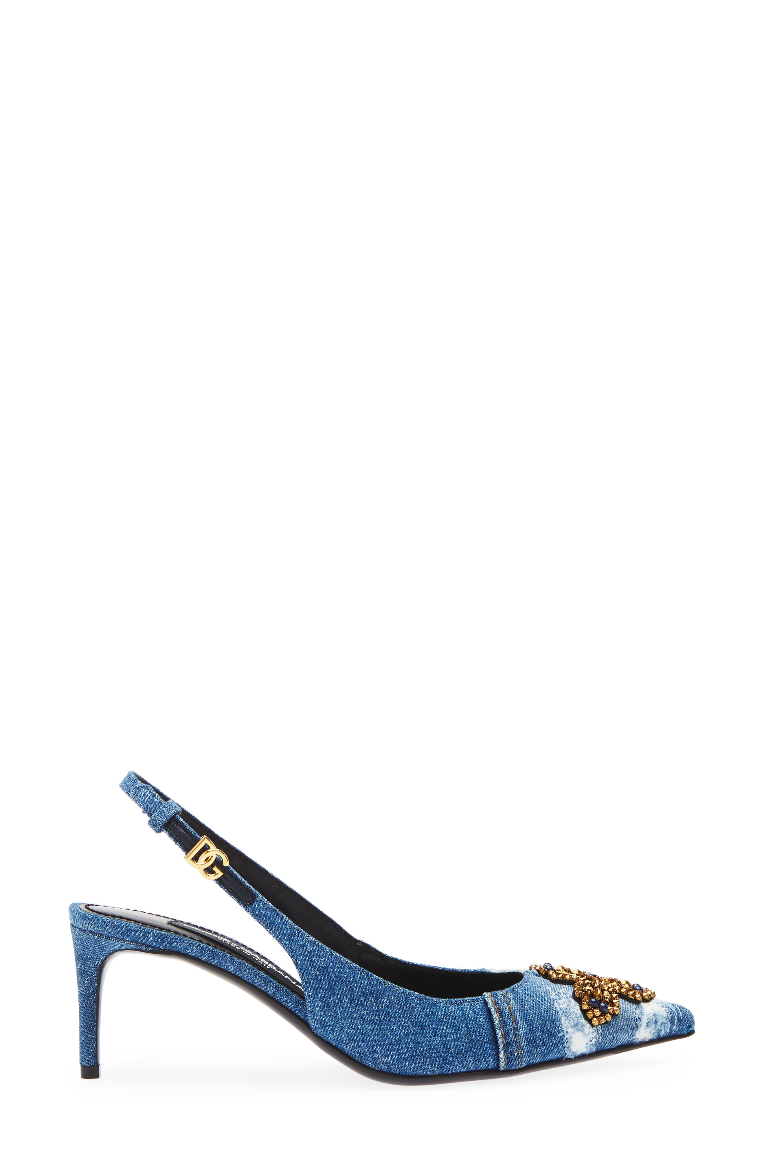 Dolce&Gabbana Crystal Embellished Denim Pointed Toe Slingback Pump in 8C609 Blu/Multicolor at Nordst - 3