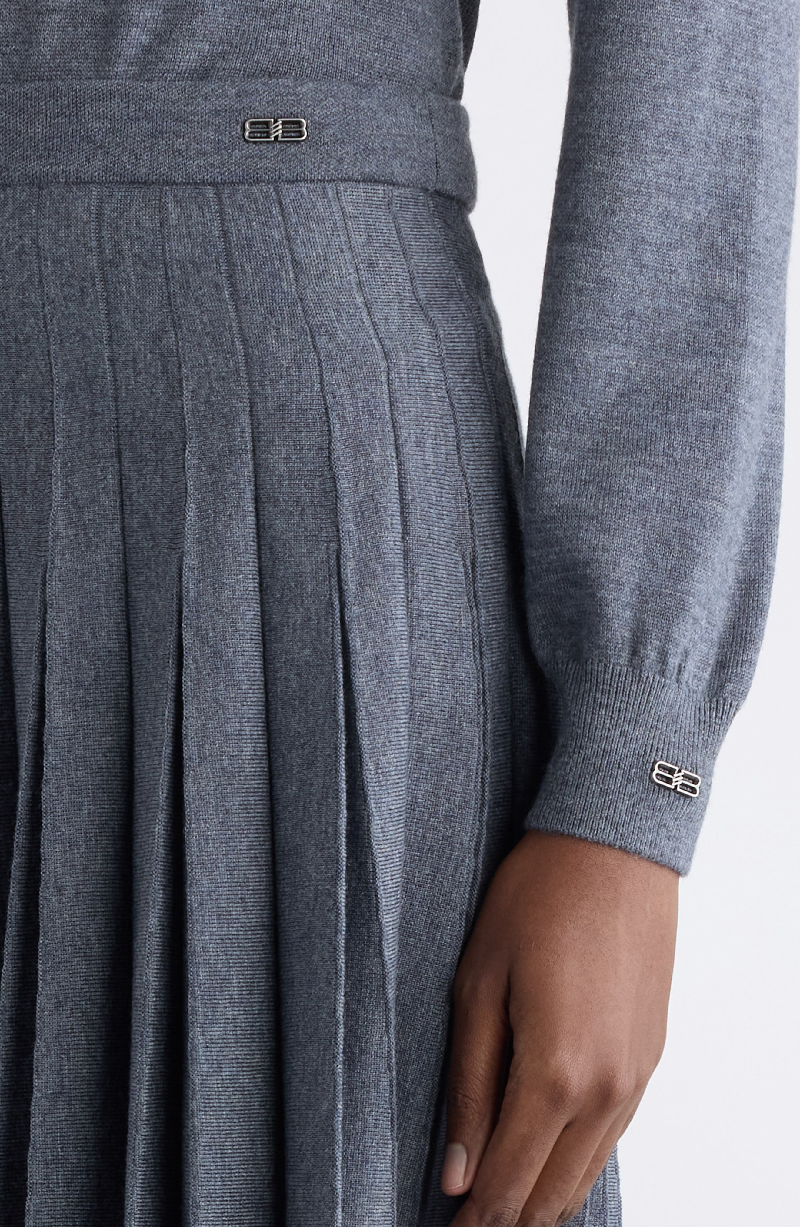 Balenciaga Pleated Wool Skirt in 1167 Heather Grey at Nordstrom - 5