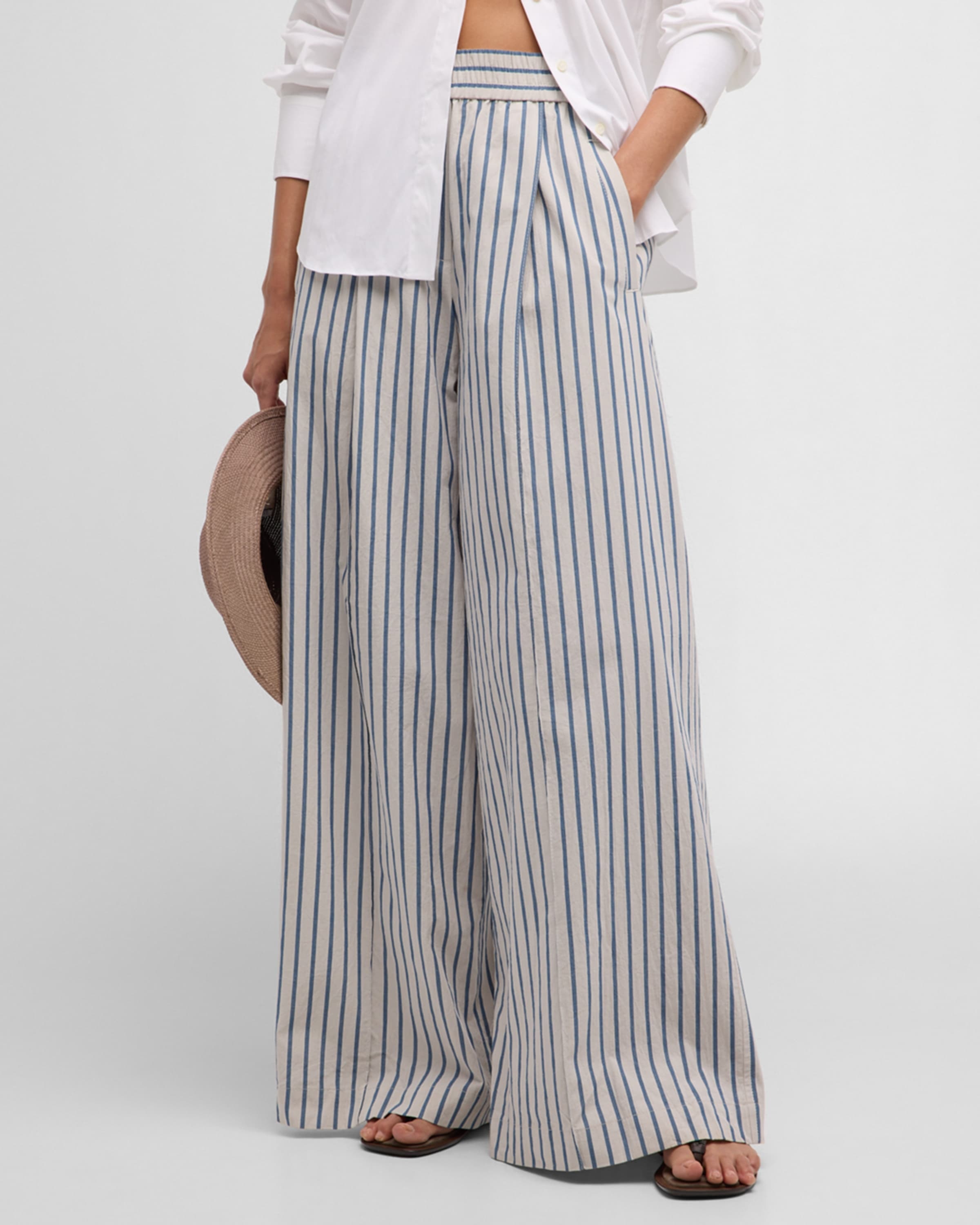 【送料&関税込】Brunello Cucinelli Striped Pants BRUNELLO CUCINELLI Pleated striped cotton and silk-blend