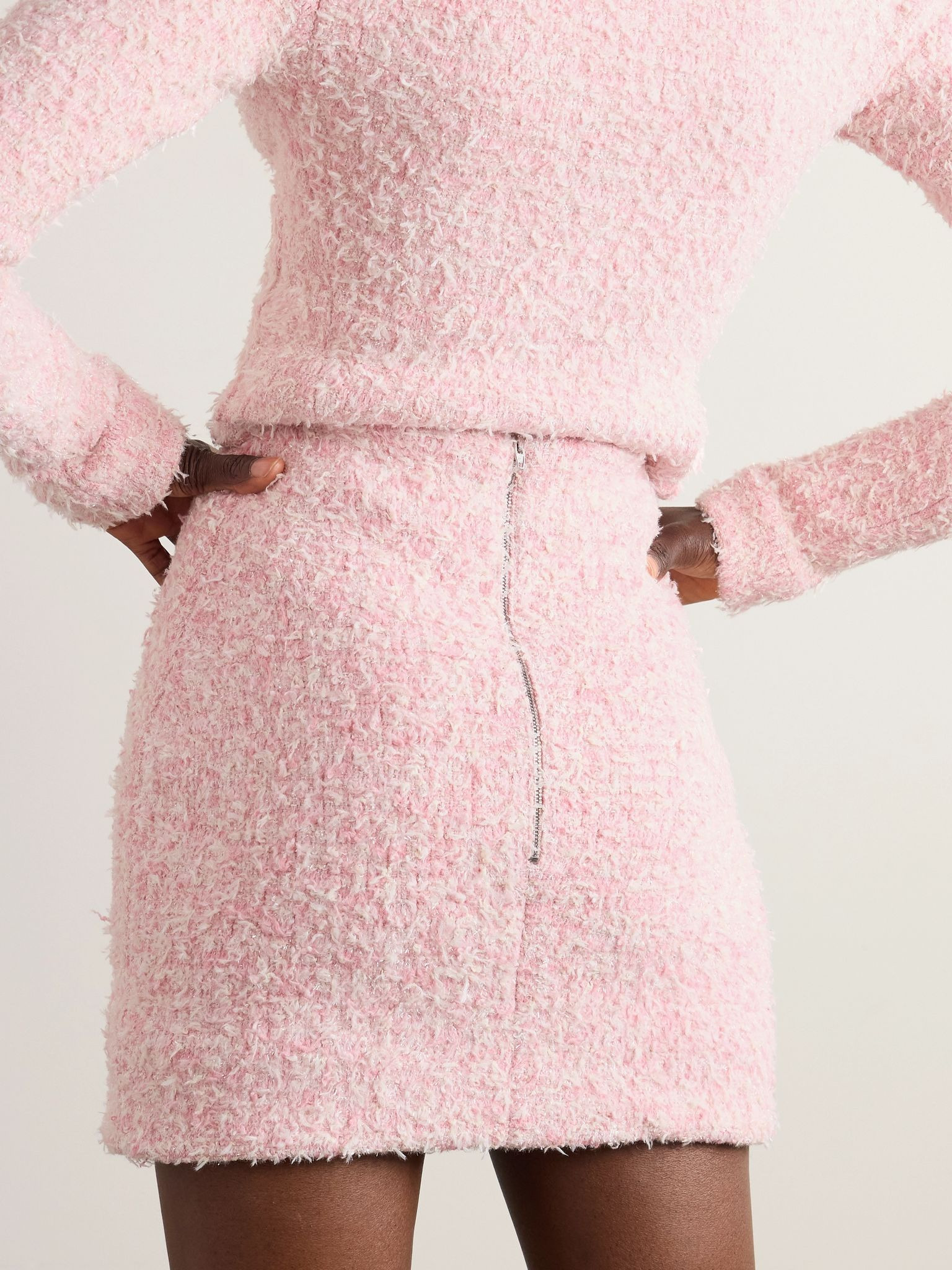 Metallic cotton-blend tweed mini skirt Pink - 3