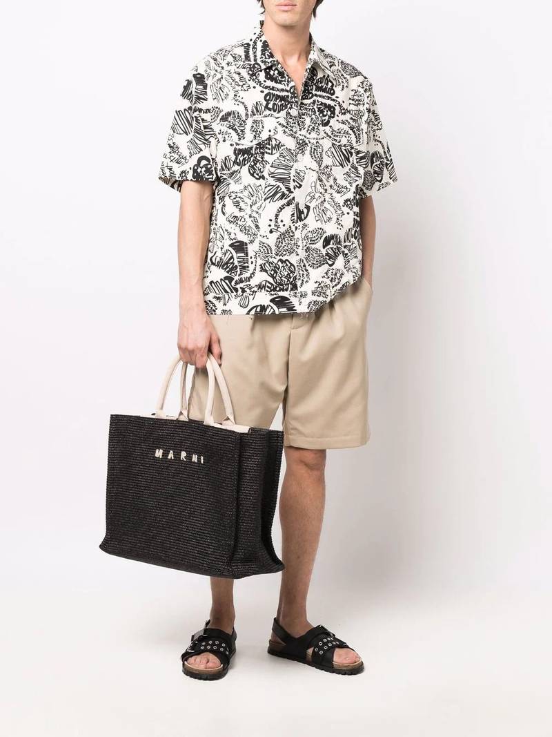 Marni logo-embroidered raffia tote bag outlook