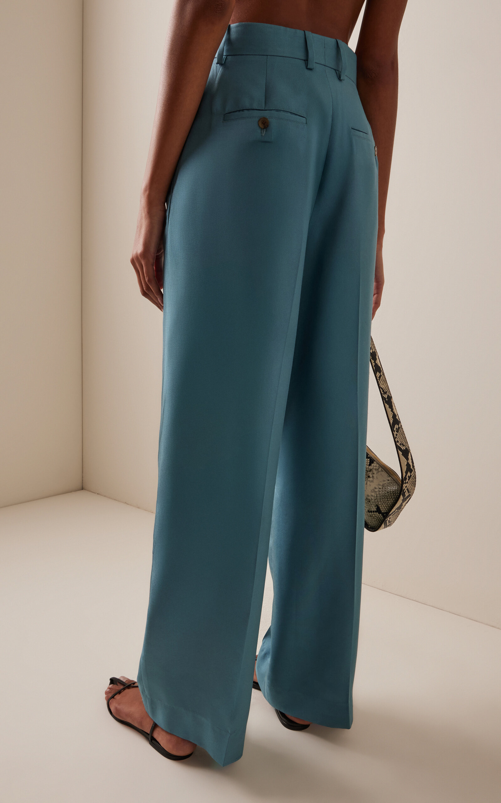 Antonella Tailored Dupioni Silk Straight-Leg Pants blue - 4