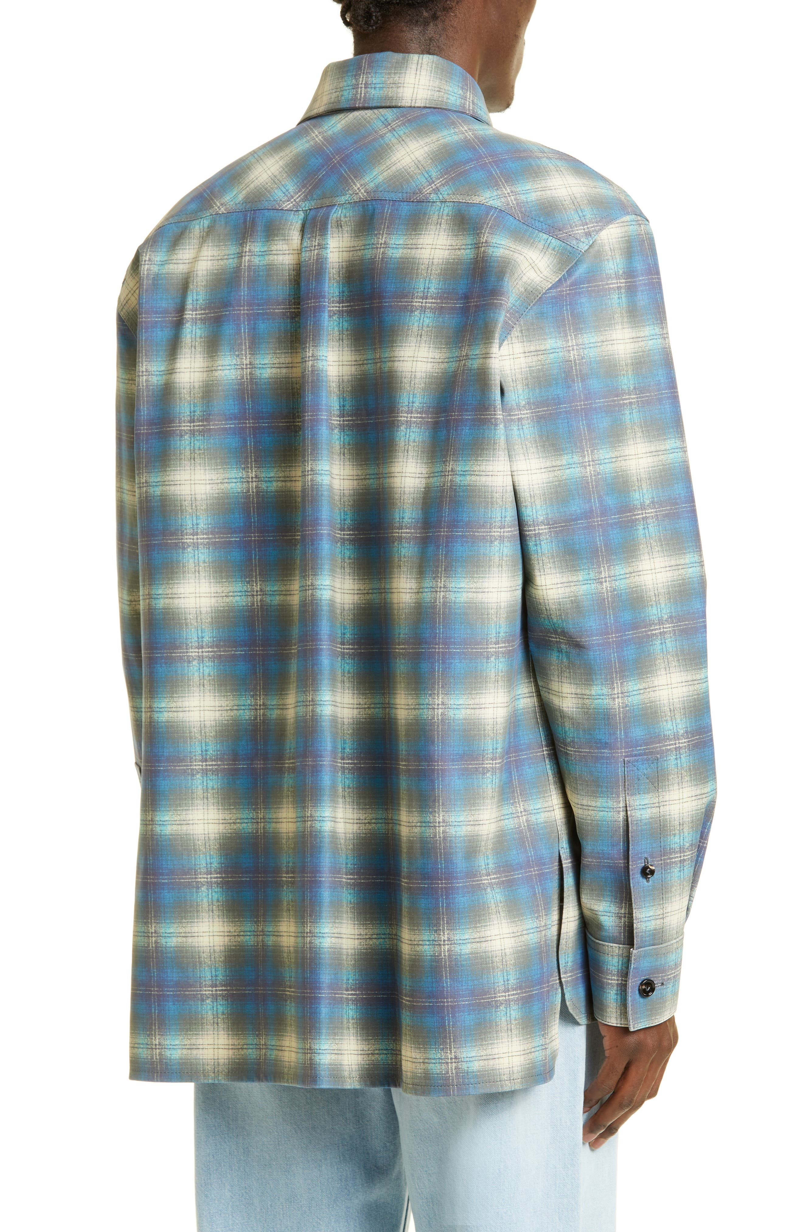 Plaid Flannel Print Leather Shirt Jacket - 3