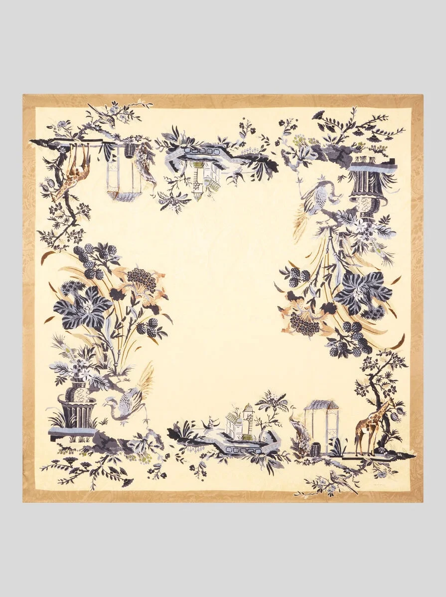 SILK JACQUARD SHAWL WITH FLORAL MOTIF - 1