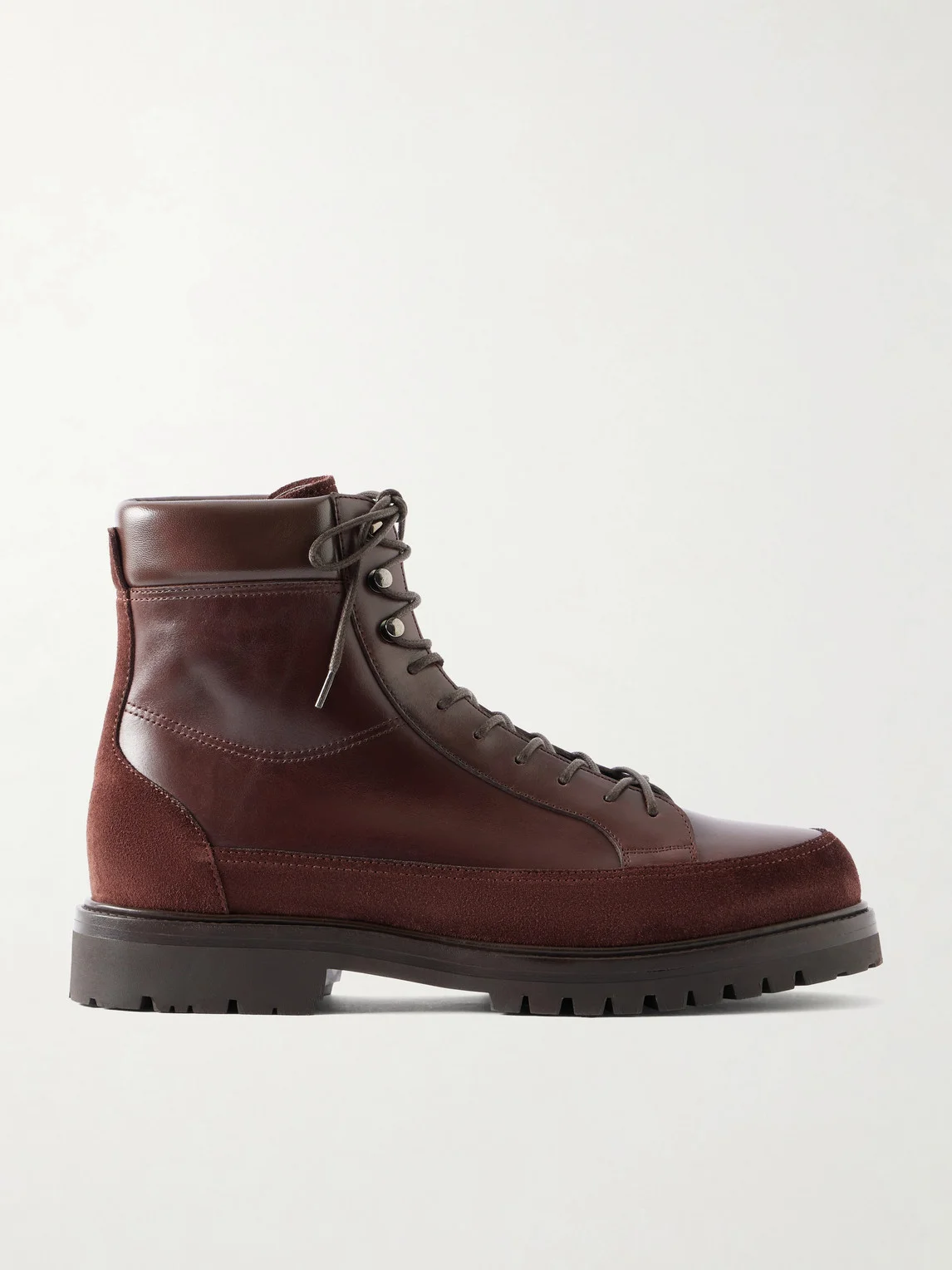 Suede-Trimmed Leather Hiking Boots - 1