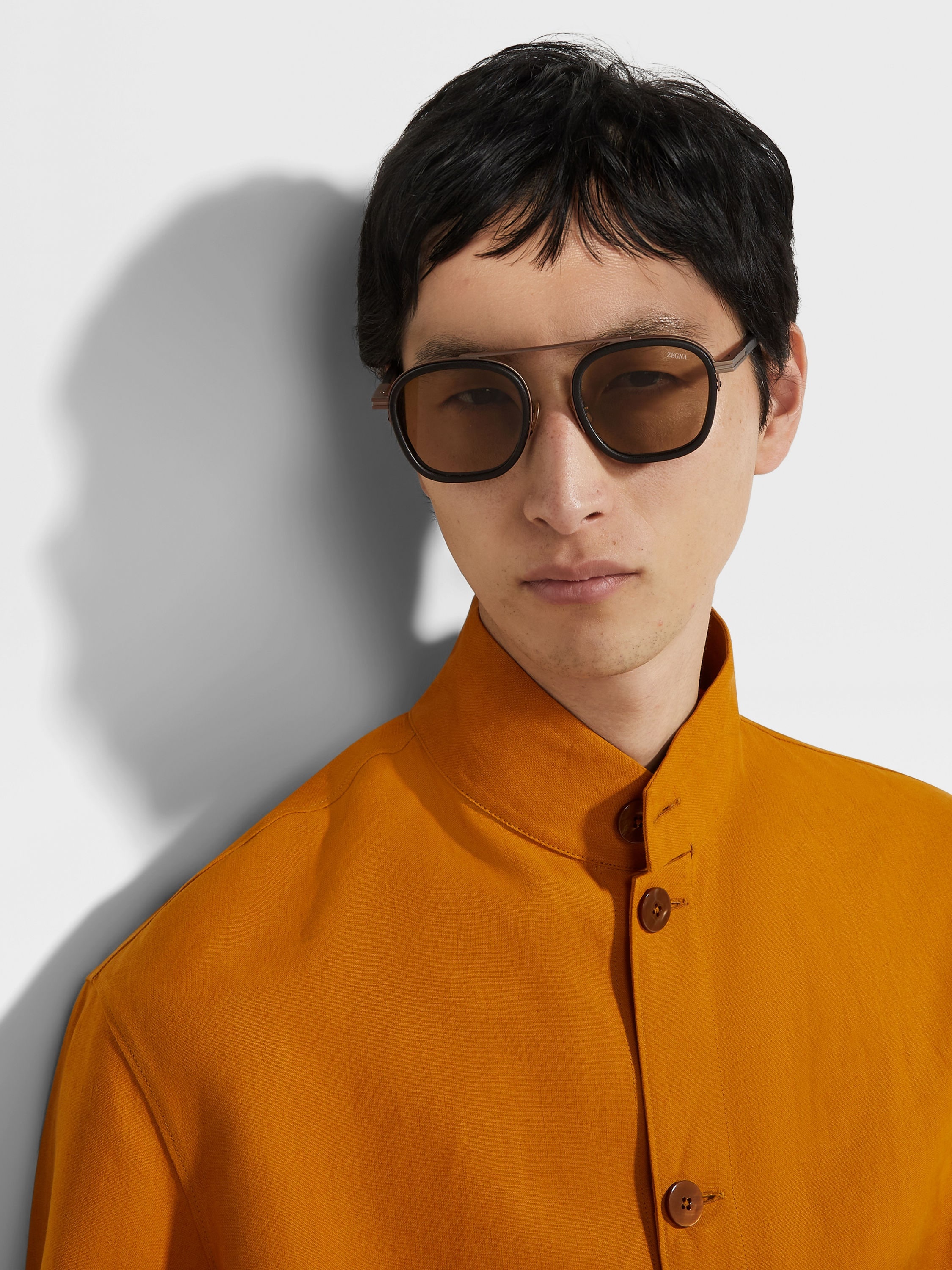 BLACK ORIZZONTE I METAL ACETATE AND LEATHER SUNGLASSES - 4