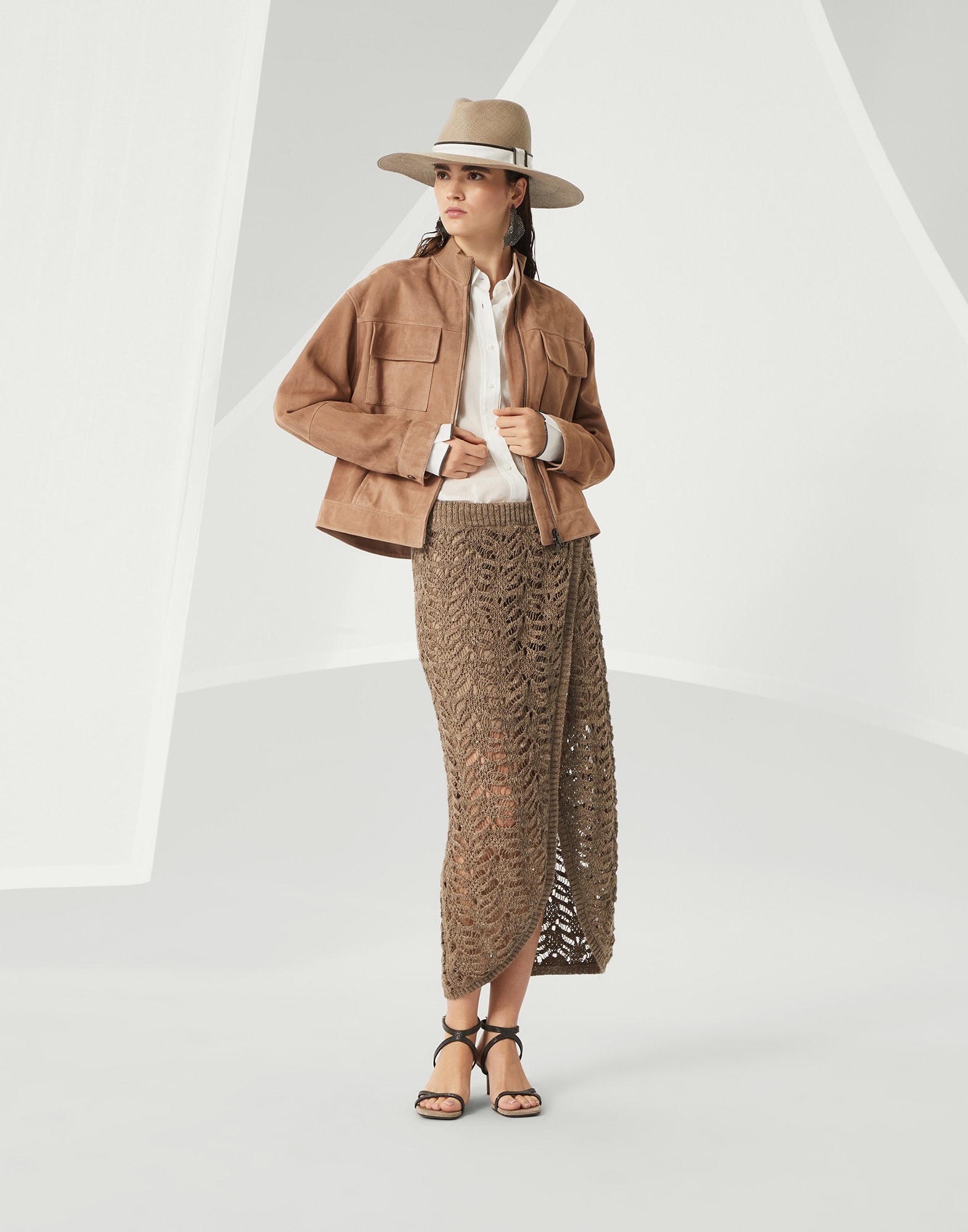 Couture suede outerwear jacket with monili - 5