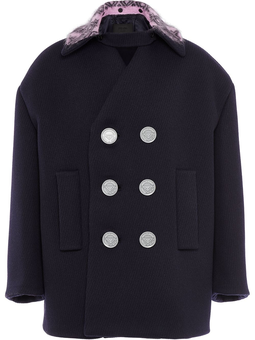 contrast-collar double-breasted wool coat - 1