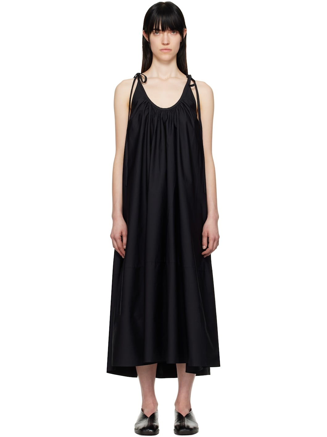 Black Gathered Halter Maxi Dress - 1