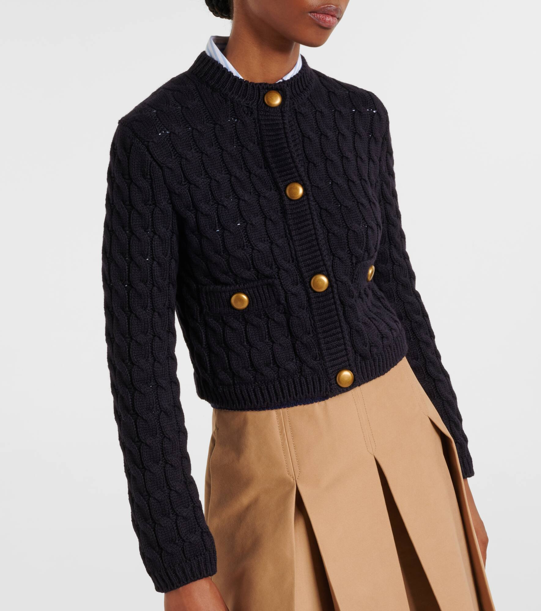 Cable-knit cotton-blend cardigan - 6