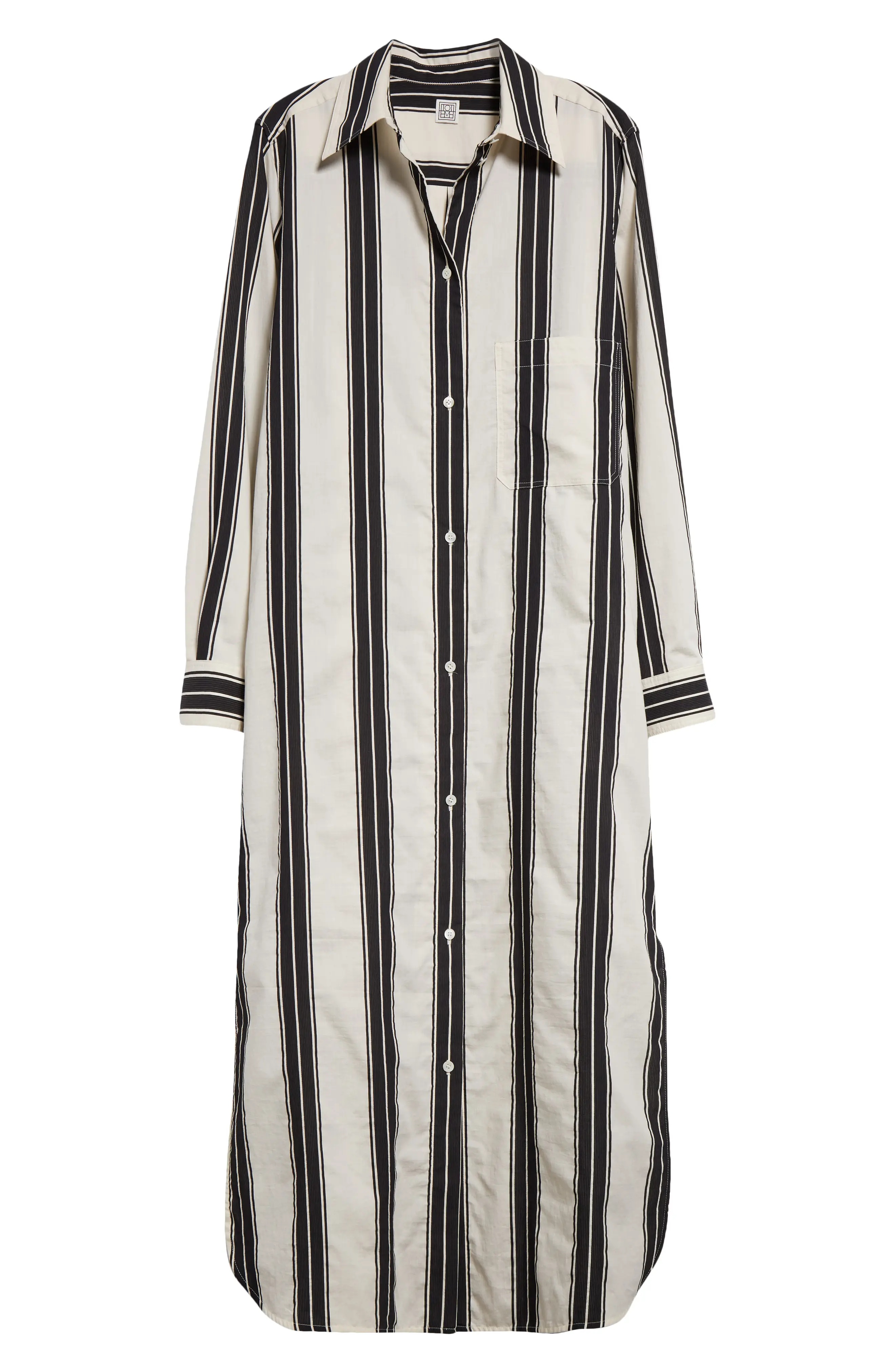 Jacquard Stripe Long Sleeve Midi Shirtdress in Black/White - 5