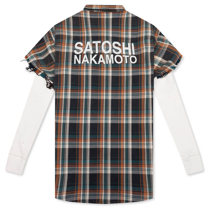 SATOSHI NAKAMOTO BENDER CUT OFF FLANNEL - ORANGE PLAID outlook