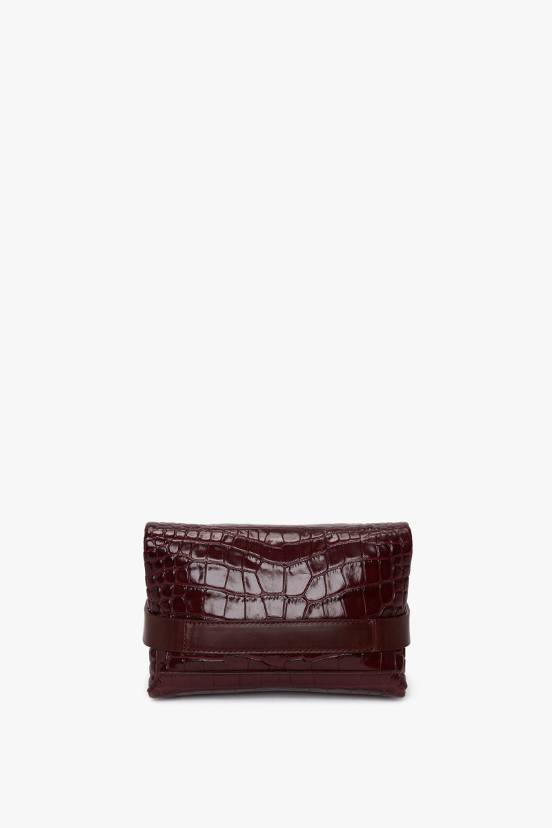 Exclusive Mini B Pouch Bag In Croc Embossed Burgundy Leather 4