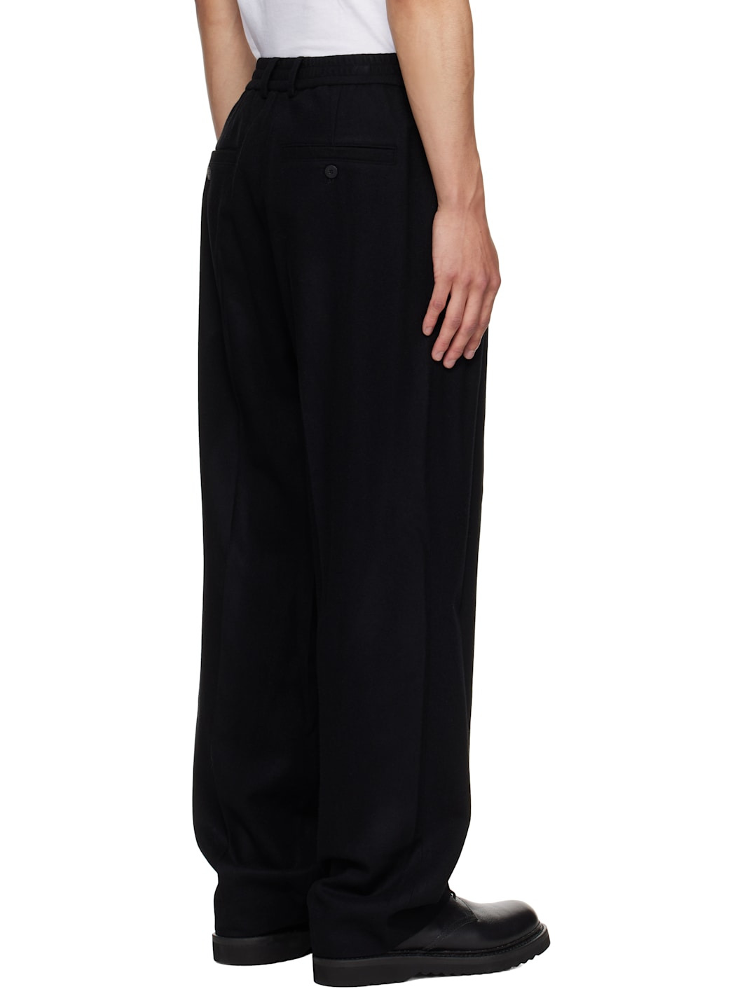 Black Two Tuck Wool Trousers - 3