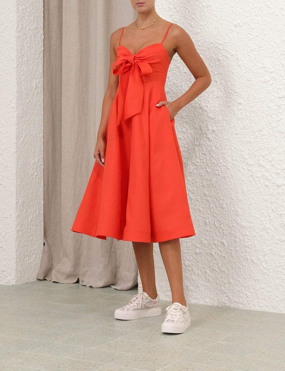 CRUSH TIE FRONT MIDI DRESS - 8