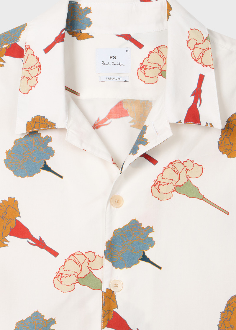 Paul Smith White 'Carnation' Print Short-Sleeve Shirt outlook