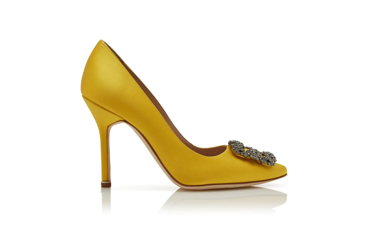 Yellow Satin Jewel Buckle Pumps - 1