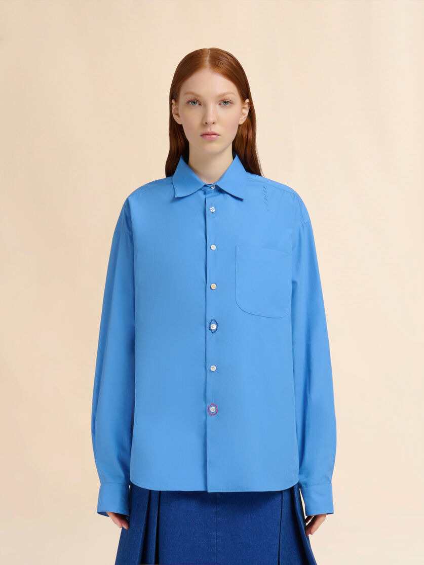 BLUE ORGANIC POPLIN SHIRT WITH MARNI MENDING - 2