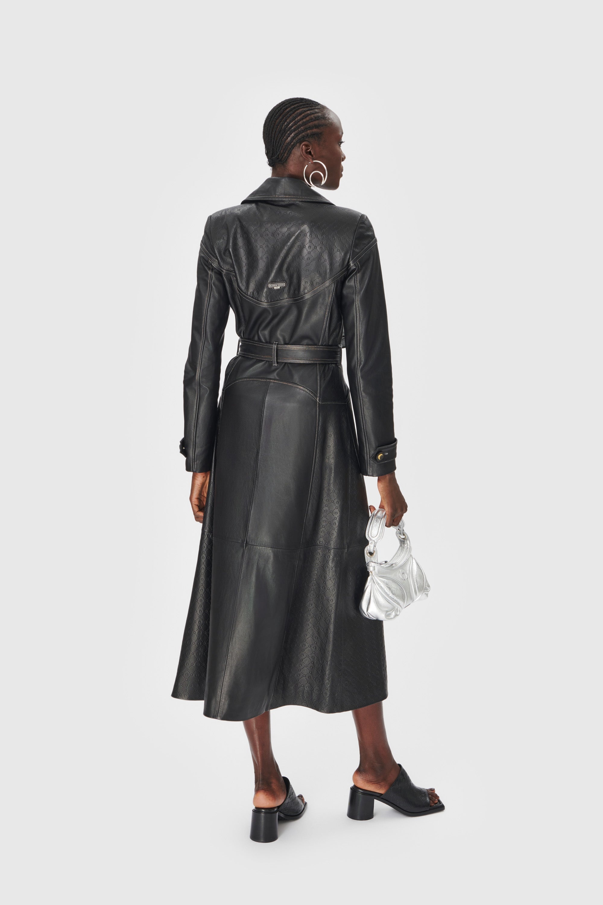 Embossed Leather Trench Coat - 4
