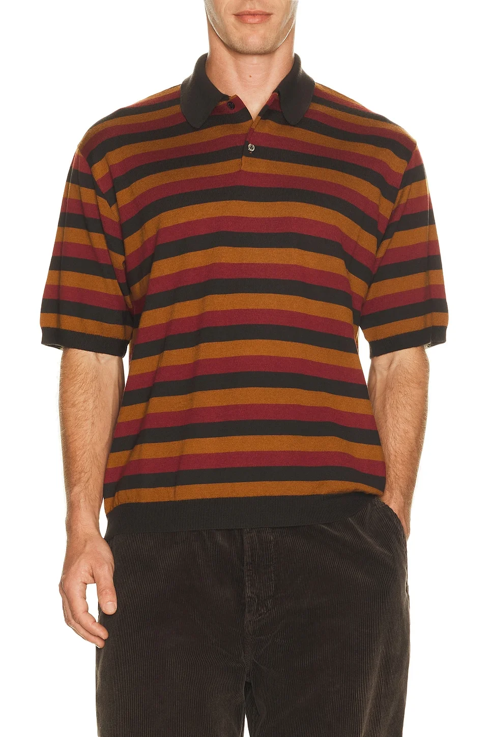 Long Sleeve Knitted Stripe Polo - 1