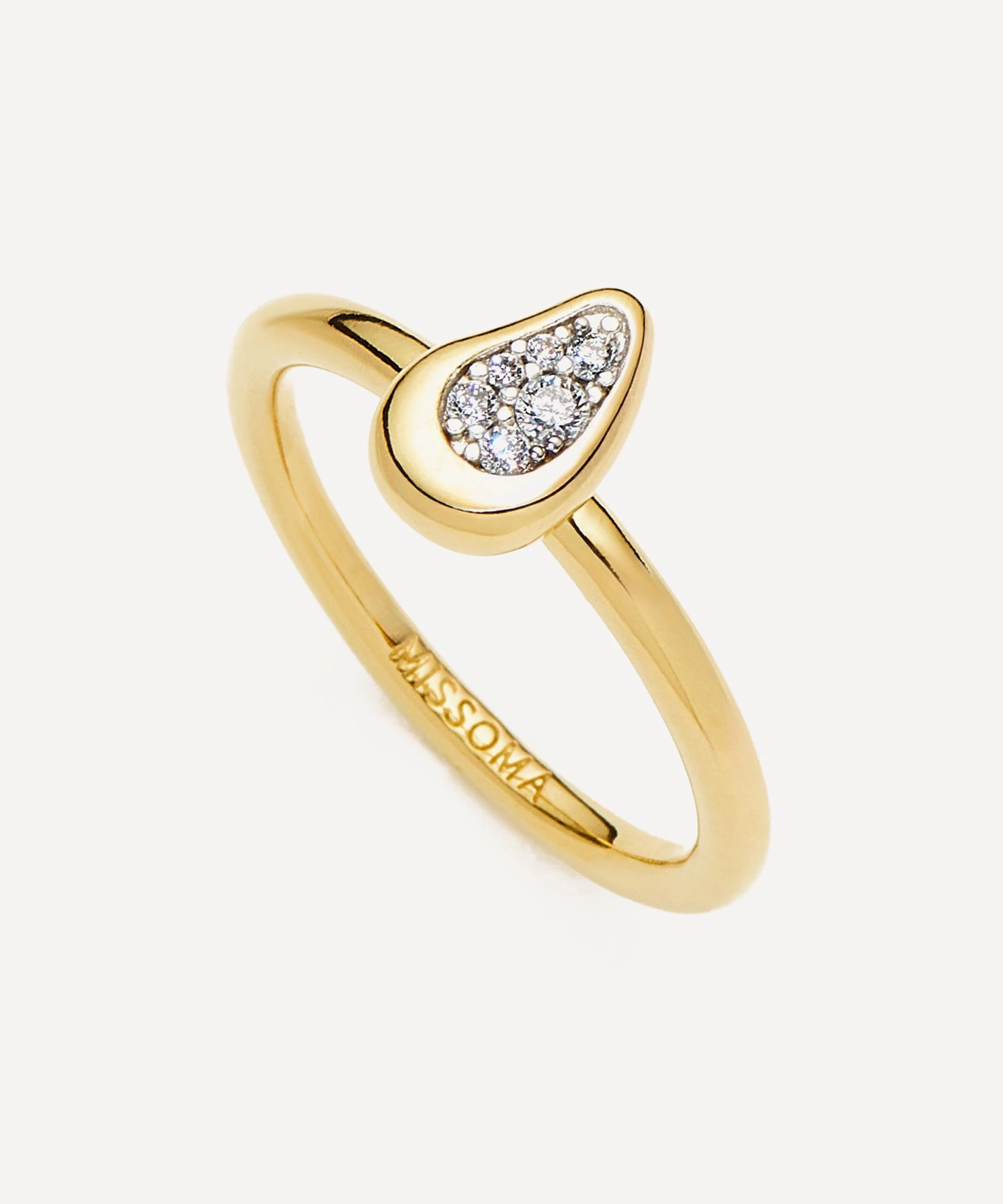 18ct Gold-Plated Molten Teardrop Pavé Ring - 1
