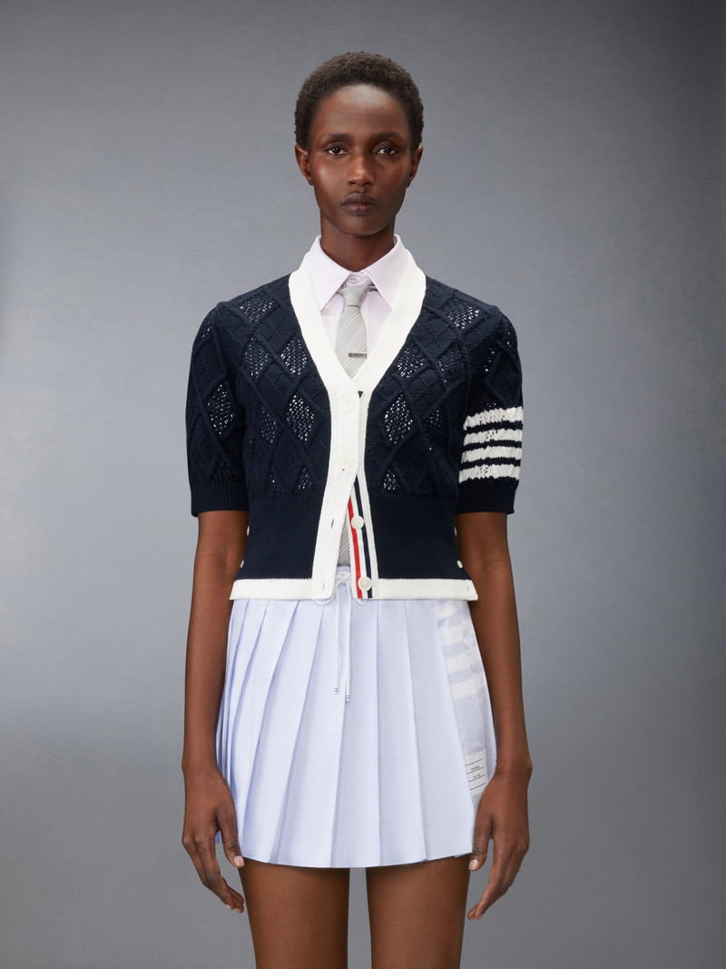 Thom Browne ARGYLE POINTELLE 4-BAR SHORT SLEEVE CARDIGAN outlook