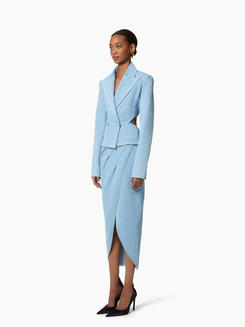 NINA RICCI Slit Draped Midi Skirt In Denim outlook