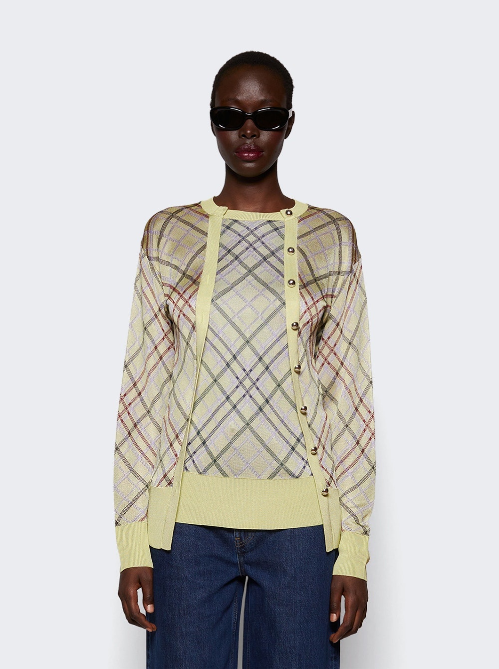 Pull On Cardigan Almond Check - 3
