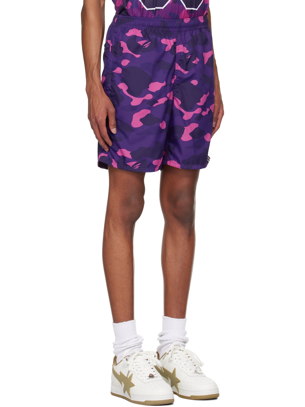 Purple Color Camo Ape Head One Point Swim Shorts - 2
