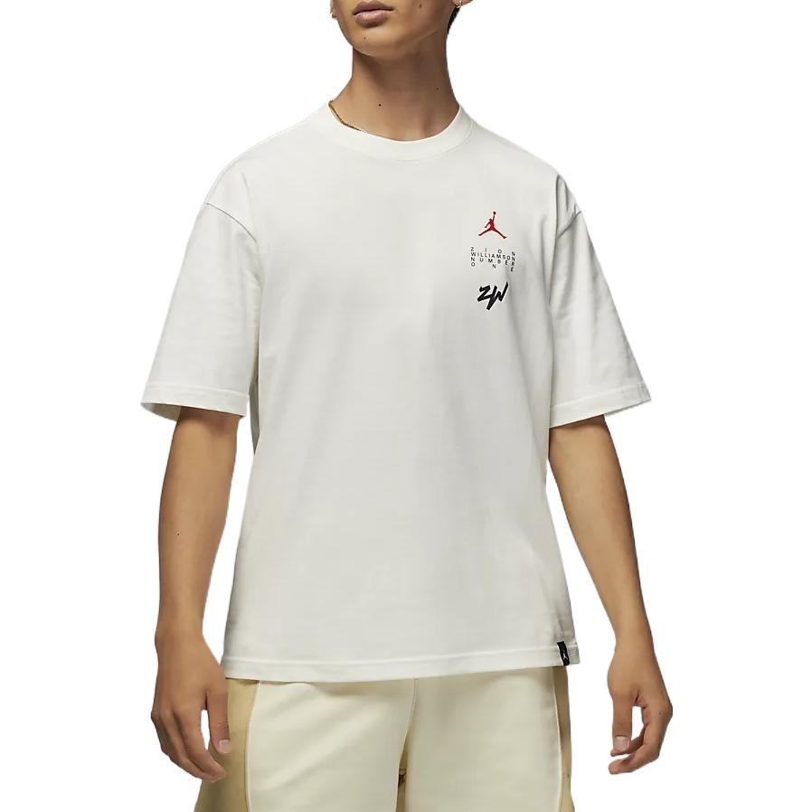 Men's Air Jordan Alphabet Logo Printing Pullover Short Sleeve White T-Shirt DV2451-133 - 3